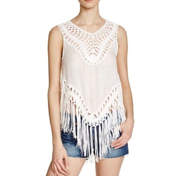 Vivid importers BoHo white crochet fringe hem top - Picture 1 of 8